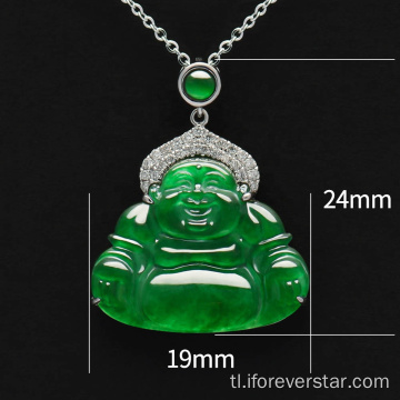 18k White Gold Imperial Green Jadeite Buddha Pendant